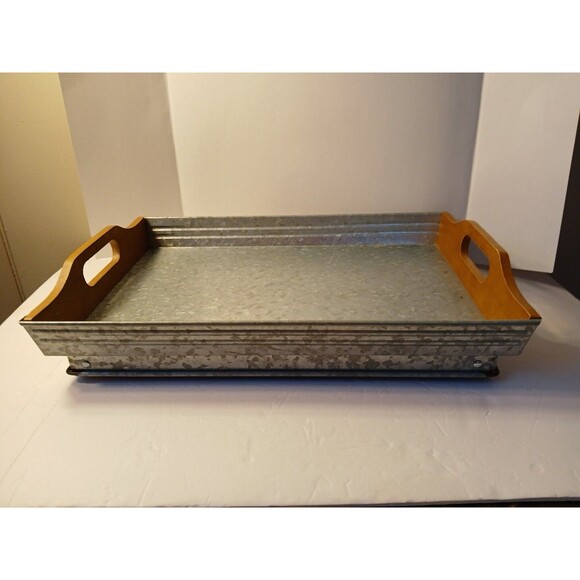 Better Homes & Garden Galvanized Steel Rectangular Serving Tray Wood Hand/legs - Picture 14 of 16